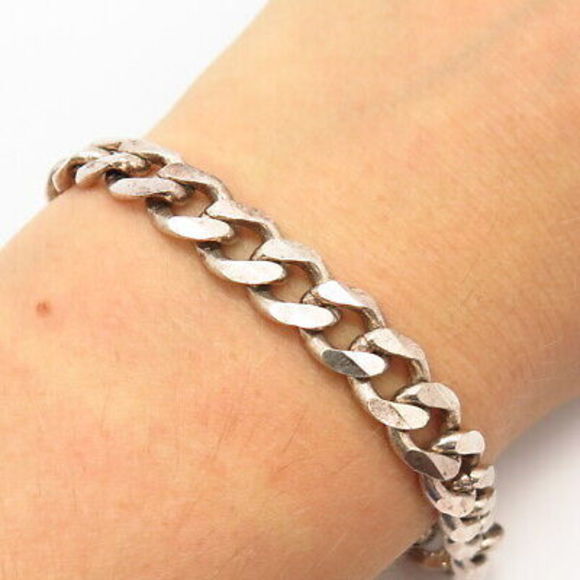 925 Sterling Silver Italy Textured Cuban Link Bracelet